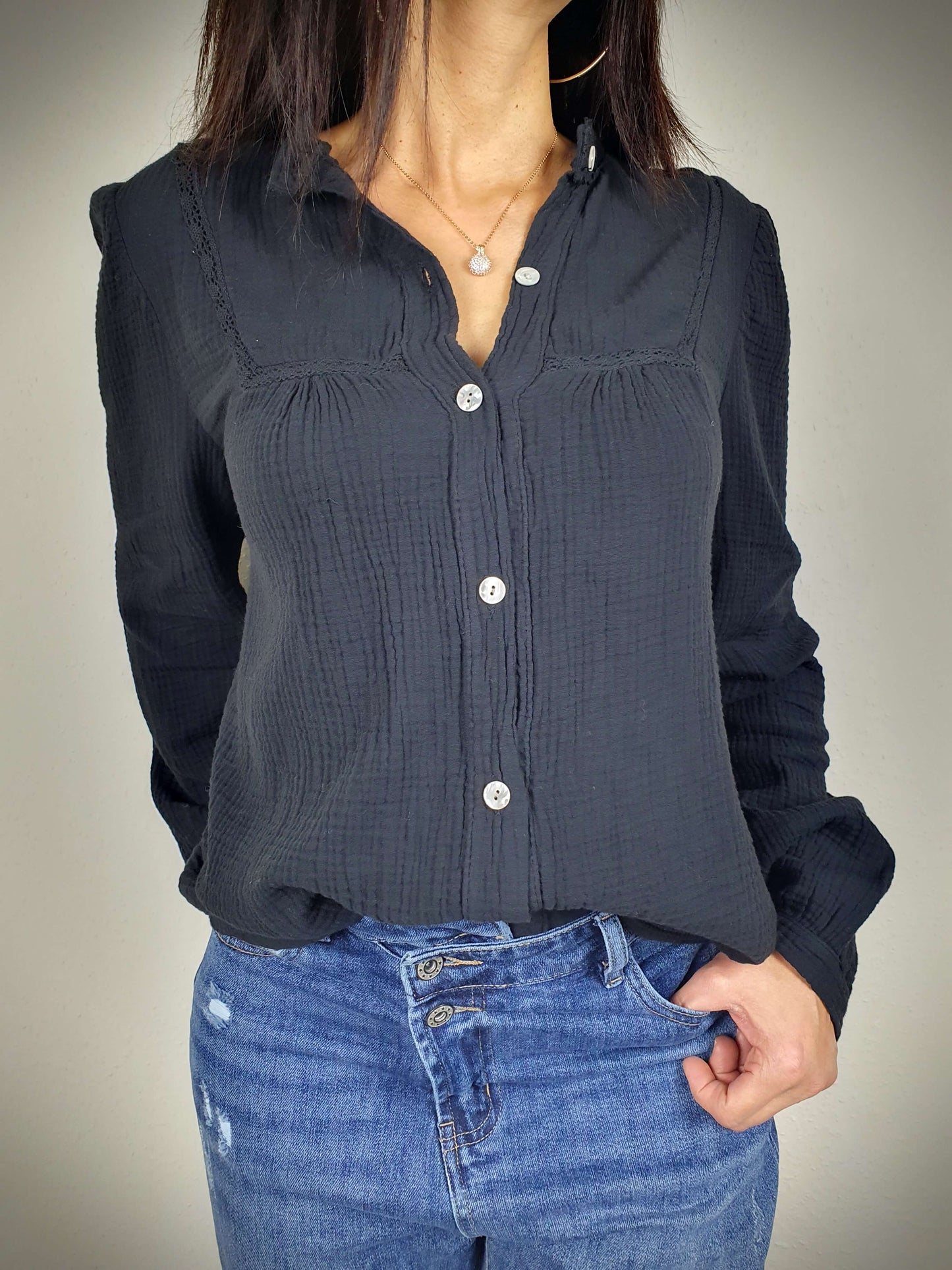 Blouse gaze de coton PAOLA noir