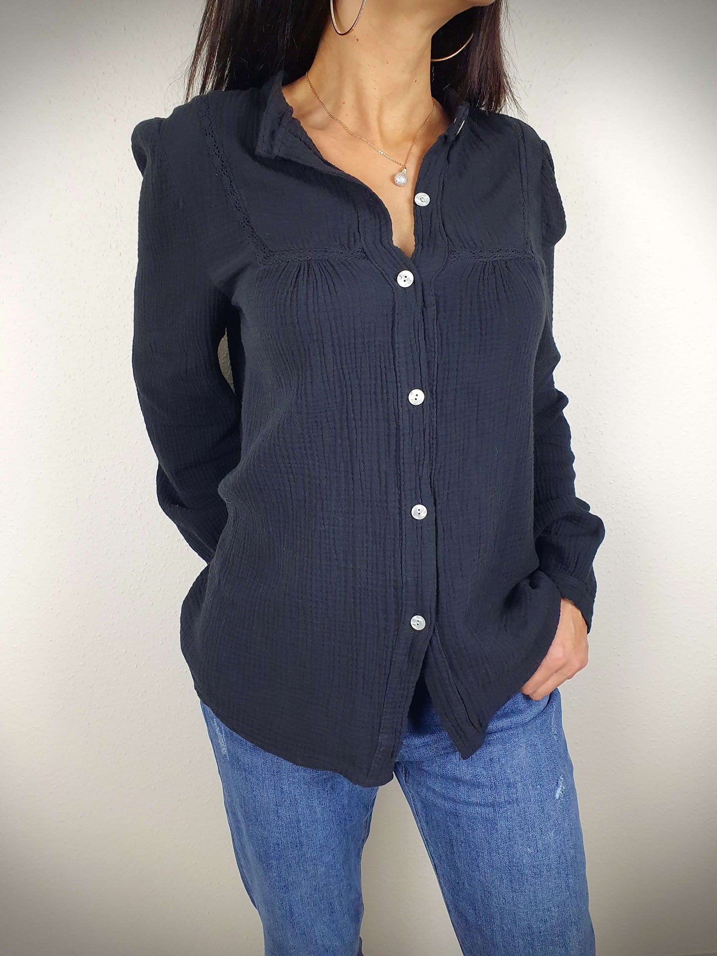 Blouse gaze de coton PAOLA noir