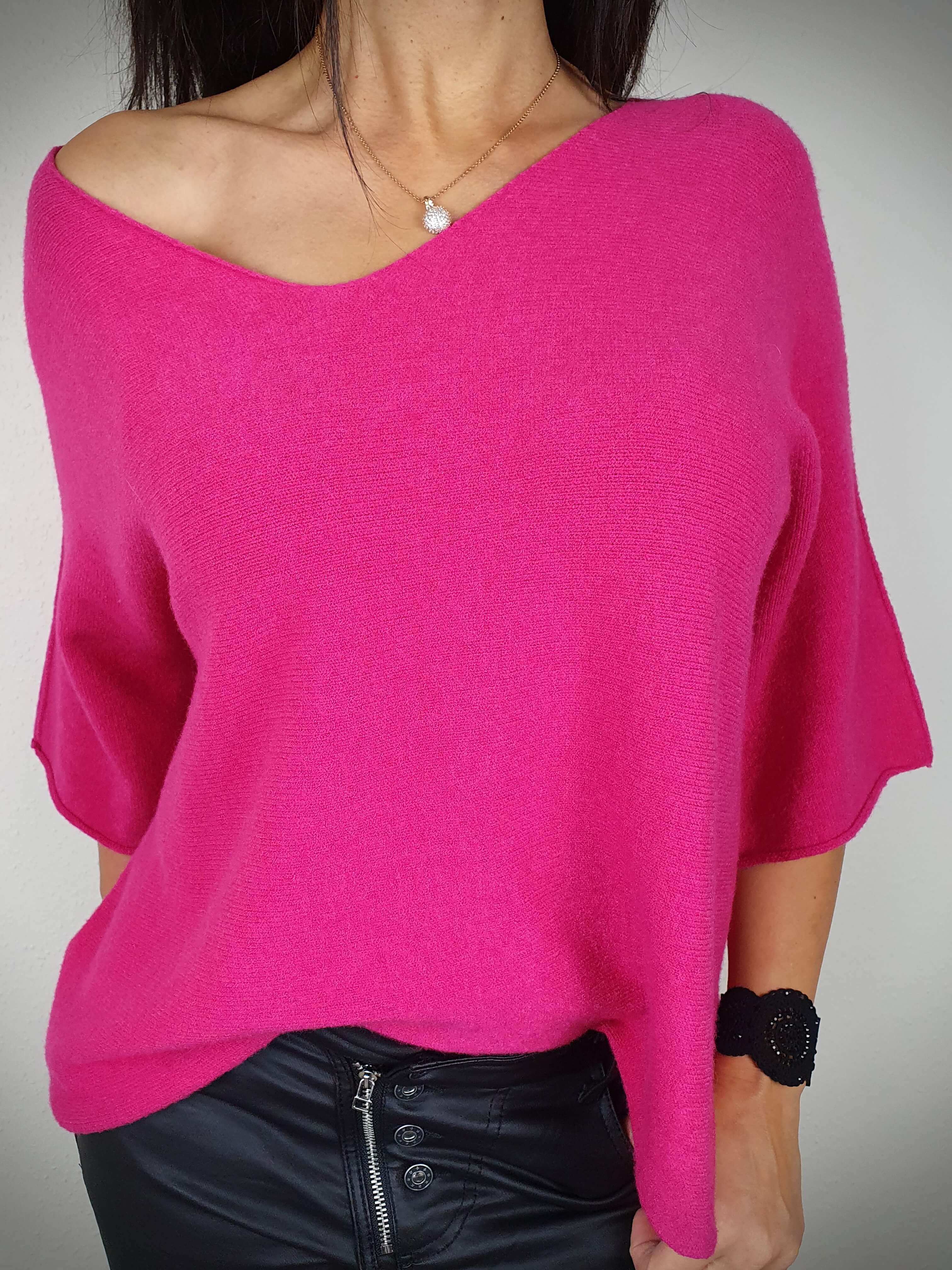 Pull rose col v femme hot sale