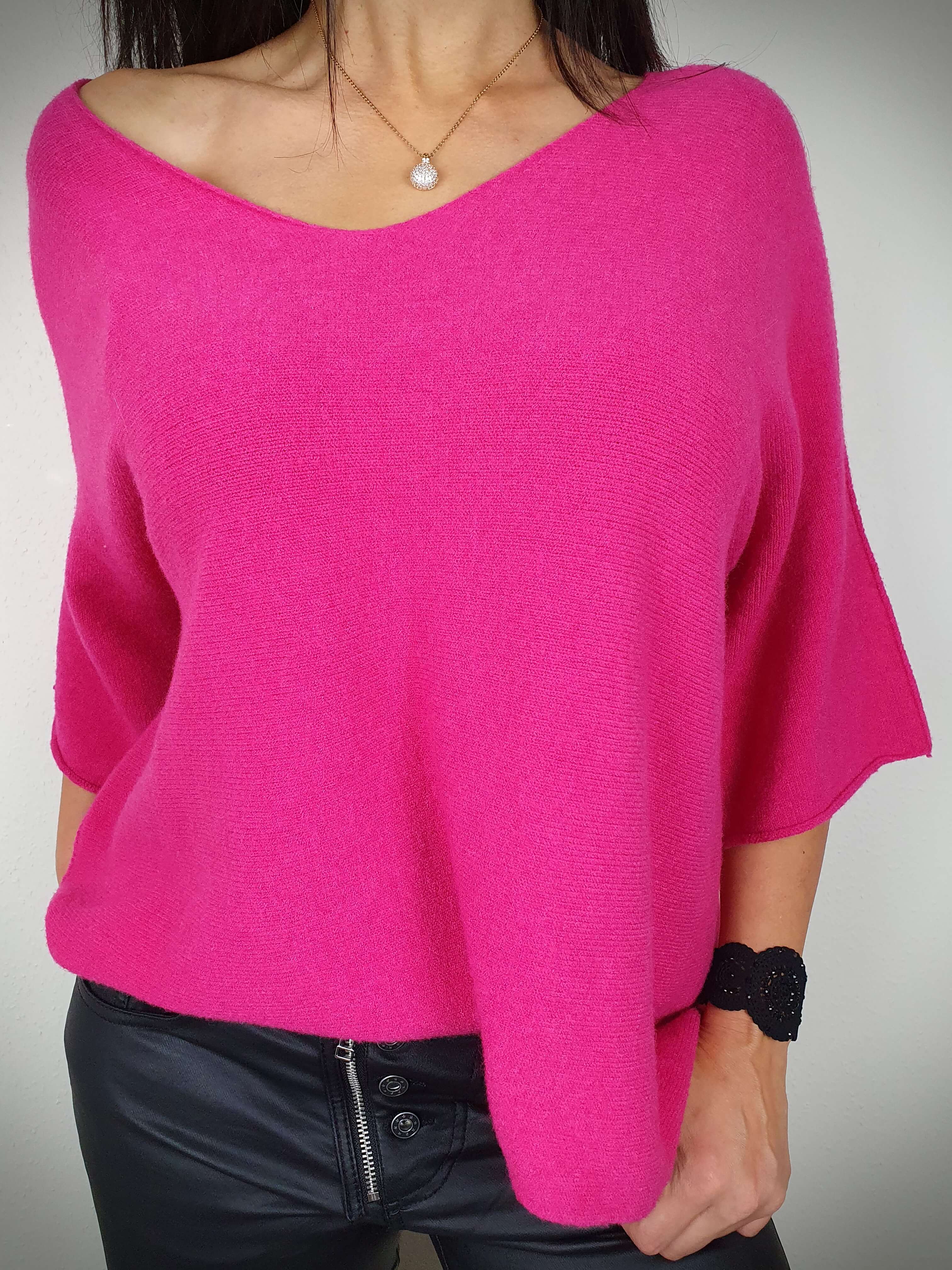 Pull rose discount femme col v